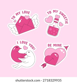 Etikettendesign für Valentinstag mit handgezeichneter Flachkarikatur