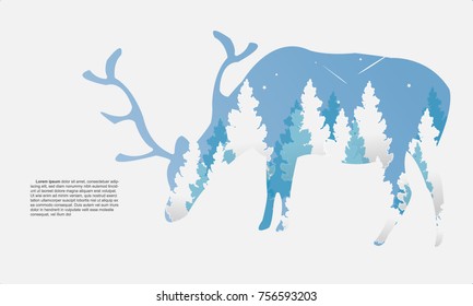 label detail history deer in the museum. paper art vector style design have tree & nature element background. or use for poster, banner up to you creative 