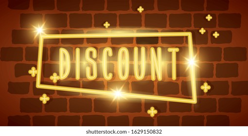 label discount neon light in wall vector illustration design