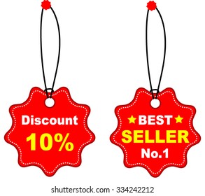 Label of discount ten percent and best seller no.1 label. isolated on white background.