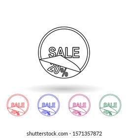 Label discounts 20 multi color icon. Simple thin line, outline vector of sale icons for ui and ux, website or mobile application