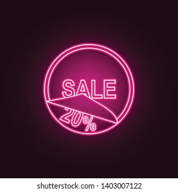 label discounts 20 neon icon. Elements of Sale set. Simple icon for websites, web design, mobile app, info graphics