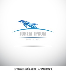 Label with a dolphin. Vector.