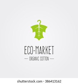 Etiqueta para la tienda de ropa ecológica. Ecomercado, algodón orgánico. Etiqueta, plantilla de logotipo 