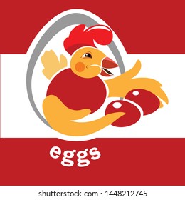 
Label for eggs with chicken and eggs. Label for chicken meat.