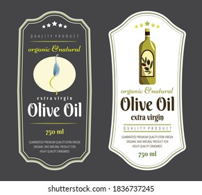 Label elements for olive oil. Elegant dark and light label for premium olive oil packaging. Vector illustration