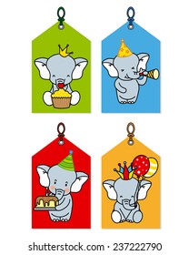 label with elephants having a party 