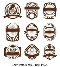 Label Emblem Crest Set is an illustration of a set of nine one color label or emblem designs. Also makes great templates for t-shirt designs.