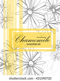 label for essential oil of chamomile with hand drawn flowers