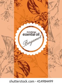 label for essential oil of orange with hand drawn flowers