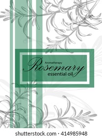 label for essential oil of rosemary with hand drawn herb