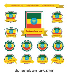Label ethiopia independence day flags infographic design