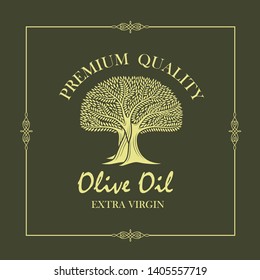 label for extra virgin olive oil with decorative olive tree