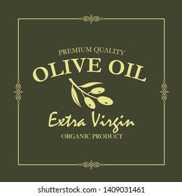 label for extra virgin olive oil with decorative olive tree