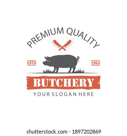 label of farm animal pig for butchery isolated on white background