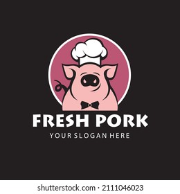 label of farm animal pig for butchery isolated on black background