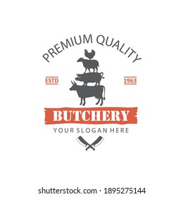 label of farm animals cow, chicken, pig and sheep isolated on white background