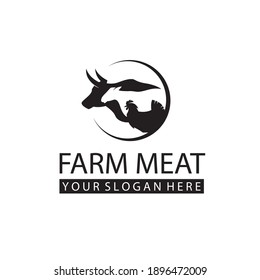 label of farm animals cow, chicken and sheep isolated on white background