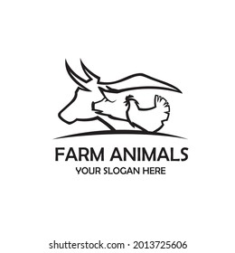 label of farm animals cow, chicken and pig isolated on white background