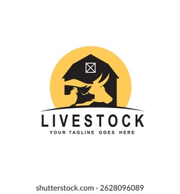 label of farm animals cow, chicken and pig isolated on white background
