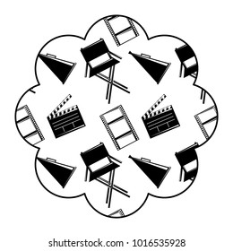 label with film movie chair megaphone and clapperboard