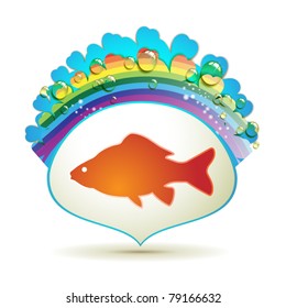 Label with fish  isolated on white background