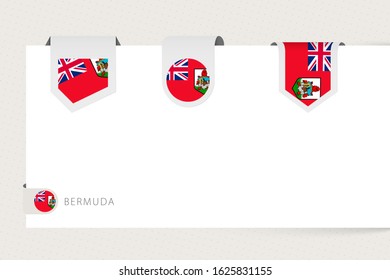 Label flag collection of Bermuda in different shape. Ribbon flag template of Bermuda hanging from paper or different surface.