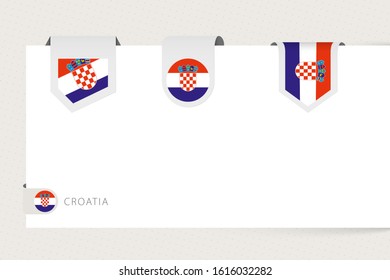Label flag collection of Croatia in different shape. Ribbon flag template of Croatia hanging from paper or different surface.
