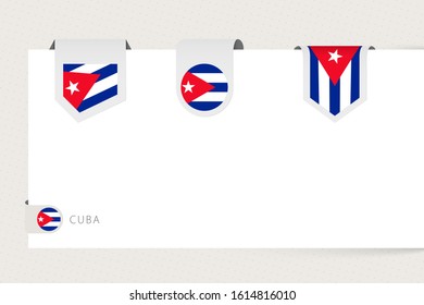 Label flag collection of Cuba in different shape. Ribbon flag template of Cuba hanging from paper or different surface.
