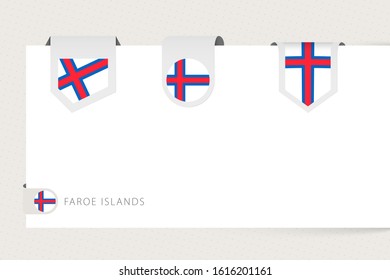 Label flag collection of Faroe Islands in different shape. Ribbon flag template of Faroe Islands hanging from paper or different surface.