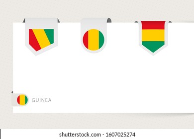 Label flag collection of Guinea in different shape. Ribbon flag template of Guinea hanging from paper or different surface.