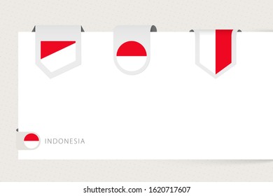 Label flag collection of Indonesia in different shape. Ribbon flag template of Indonesia hanging from paper or different surface.