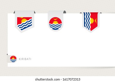 Label flag collection of Kiribati in different shape. Ribbon flag template of Kiribati hanging from paper or different surface.