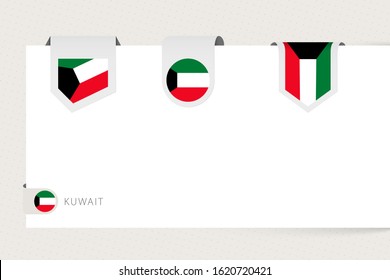 Label flag collection of Kuwait in different shape. Ribbon flag template of Kuwait hanging from paper or different surface.