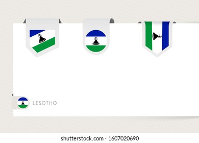 Label flag collection of Lesotho in different shape. Ribbon flag template of Lesotho hanging from paper or different surface.