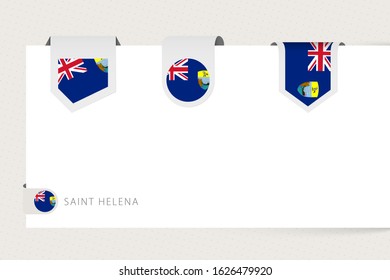 Label flag collection of Saint Helena in different shape. Ribbon flag template of Saint Helena hanging from paper or different surface.