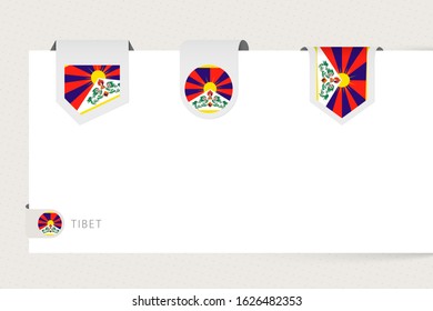 Label flag collection of Tibet in different shape. Ribbon flag template of Tibet hanging from paper or different surface.