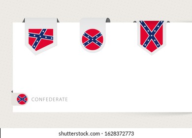 Label flag collection of US state Confederate in different shape. Ribbon flag template of Confederate hanging from paper or different surface.