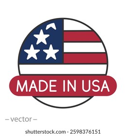 label flag manufactured america, made in usa icon, quality american stamp, flat vector illustration