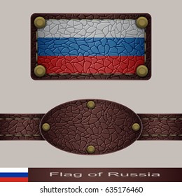 Label of a flag of Russia. Set stylized as leather of objects. EPS-10. Mesh Gradient and Transparency were Used. 