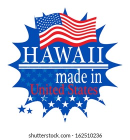 Label with flag and text Made in Hawaii, vector illustration