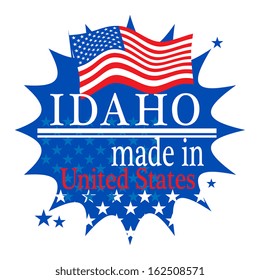 Label with flag and text Made in Idaho, vector illustration