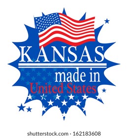 Label with flag and text Made in Kansas, vector illustration
