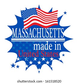 Label with flag and text Made in Massachusetts, vector illustration