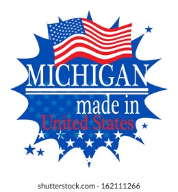 Label with flag and text Made in Michigan, vector illustration