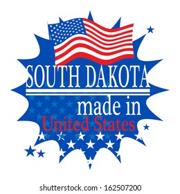 Label with flag and text Made in South Dakota, vector illustration