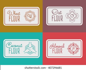 label for flour packaging. Linear vector illustration. Packaging  for wheat, coconut, oat, almond