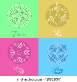 label for flower shop packaging. Linear vector illustration