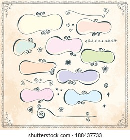 label flower vector frame vintage text drawn banners hand classical border and design component label flower vector frame vintage text drawn banners hand line classic vegetation nails edge single leaf