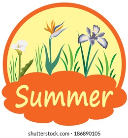 Label with flowers and text Summer,vector illustration